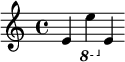 
\relative c' {
   \ottava #0 e \ottava #-1 e \set Staff.ottavation = #"8" \ottava #0 e }
