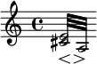 
\relative {
<< { \repeat tremolo 8 { <e' cis>32 a, } } 
   { \omit TupletNumber \times 2/3 { s4\< s4\> s4\! } } >>
}
