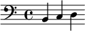 \new Staff { \clef bass \set Staff.midiInstrument = "drawbar organ" b, c d }