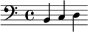 \relative c' { \clef bass \set Staff.midiInstrument = "drawbar organ" b, c d } 