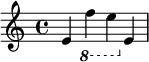 
\relative c' {
   \ottava #0 e \ottava #-1 { f e } \ottava #0 e }
