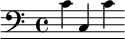 \relative c { \clef bass \set Staff.midiInstrument = "drawbar organ" c' c, c' }