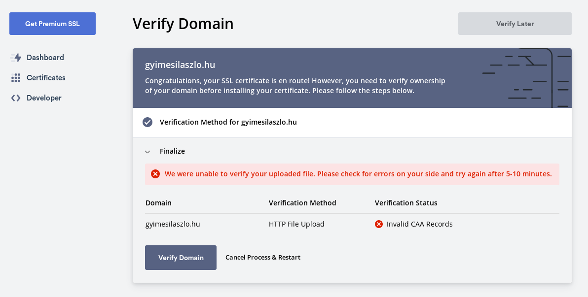 OpenSSL tanúsítvány státus